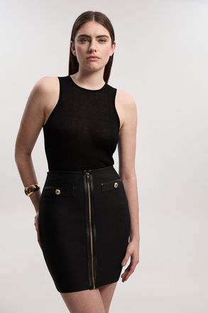 Karen Millen Womens Pu Tipped Military Bandage Mini Skirt - Black - Size 10 UK