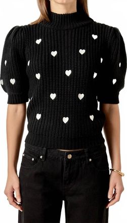English Factory Embroidered Heart Sweater In Black