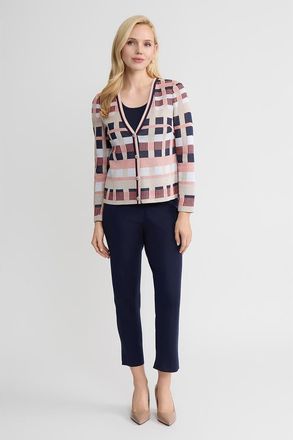 Ming Wang Heritage Jacquard Colorblock Knit Cardigan in Sunkist Coral/indigo/tan at Nordstrom, Size X-Large
