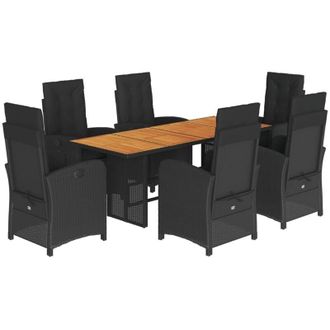 vidaXL Set De Comedor De Jard&iacute;n 7 Pzas Y Cojines Rat&aacute;n Sint&eacute;tico Negro Vidaxl