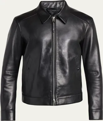 Tom Ford Mens Full-Zip Grained Leather Jacket