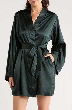 Kilo Brava Satin Robe in Forest Green at Nordstrom, Size Xx-Large