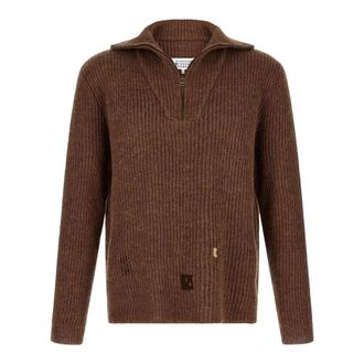 Maison Margiela Gereparede Ribbel Trui - Heren - V-hals truien - Bruin - L - Wol - Truien & Vesten