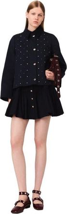 Maje Cropped velvet collar jacket in Navy at Nordstrom, Size 36 Eu