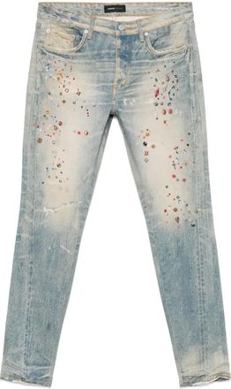 Purple crystal-embellished jeans - men - Lycra/Cotton - 29 - Blue