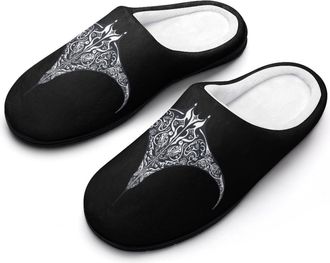 Generic Manta Ray Fish Symmetrical Slippers Men Winter Warm Cotton Anti-Slip Indoor Slip-Ons House Shoes