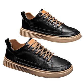 Generic Mens Leather Sneaker Shoes, Popular Labor Shoe Lace Up Flats Shoes Non-Slip Soles Work Shoe Comfortable Walking Trainers Retro Fashion Casual Trainer 