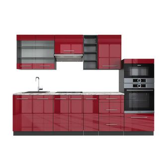 Vicco Mueble De Cocina Fame-line, Burdeos Brillo Intenso/antracita, 280 Cm, Et M&aacute;rmol