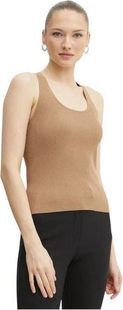 Michael Kors Ribgevoerde tanktop met ronde hals - Dames - Tops zonder mouwen - Beige - XL - Tops