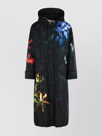 Dries Van Noten long floral pattern hood side pockets coat