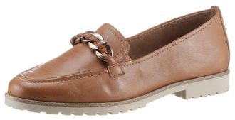 Tamaris Loafer TAMARIS, Damen, Gr. 36, braun (cognac), Leder, Schuhe Loafer, Chunky Slipper, Business Schuh mit trendiger Flechtkette
