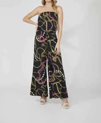 Frank Lyman Design Strapless Chain Print Jumpsuit In Black/pink