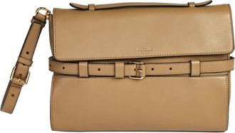 Moschino Tassen, Dames, Beige, ONE Size, Leer, Beige Leren Pochette met Decoratieve Riem