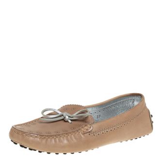 Tod's Tods Beige Perforated Leather Bow Loafers