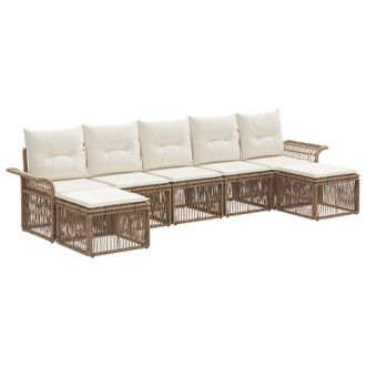 vidaXL Conjunto De Sof&aacute;s De Jard&iacute;n 7 Pcs Beige Rat&aacute;n Sint&eacute;tico Vidaxl