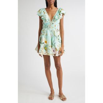 Camilla Floral Freefall Tiered Linen Minidress at Nordstrom Rack, Size X-Large