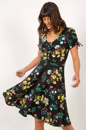 Roman Floral Gathered Stretch Jersey Dress