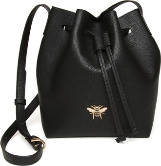 Alice Wheeler Bucket Crossbody Bee Drawstring Bag (Black)