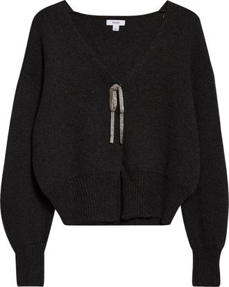 Reiss Beau Metallic Accent V-Neck Sweater in Grey at Nordstrom, Size X-Large