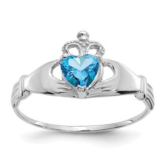 Diamond2Deal 14k White Gold Blue Cubic Zirconia Claddagh Heart Ring