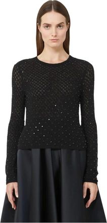 Max Mara Round-neck Knitwear, female, Black, Size: L Black Jeweled Crew Neck Sweater