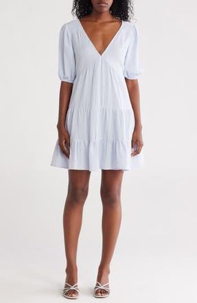 Lovestitch Puff Sleeve Cotton Babydoll Minidress in Dusty Blue at Nordstrom Rack, Size Medium