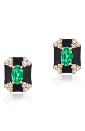 Goshwara Queen Octagon Emerald & Diamond Earrings in Green /Black at Nordstrom