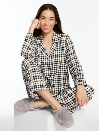 Talbots x Soma Long Sleeve & Pants Pajama Set - Lovely Plaid - Ivory - Medium