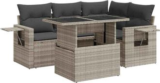 vidaXL Vidaxl - Set De Sof&aacute;s Jard&iacute;n Y Cojines 5 Pzas Rat&aacute;n Sint&eacute;tico Gris Claro