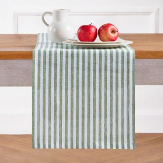 Solino Home Linen Table Runner for Dining Table, Holiday and Everyday Table Decor - Amalfi Stripe in Green And White at Nordstrom, Size Xx-Large