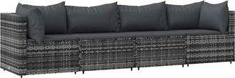vidaXL Set De Muebles De Jard&iacute;n 4 Pzas Y Cojines Rat&aacute;n Sint&eacute;tico Gris Vidaxl