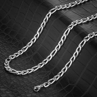 Crucible Jewelry Crucible Los Angeles Polished Stainless Steel 7mm Figaro Chain - 18 to 24