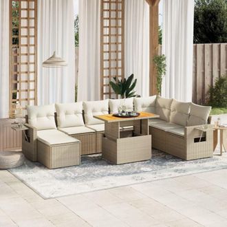 vidaXL Set De Sof&aacute;s De Jard&iacute;n 9 Pzas Con Cojines Rat&aacute;n Sint&eacute;tico Beige Vidaxl