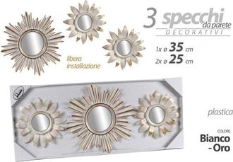 Trade Shop Trade Shop - Set 3 Pz Specchi Parete Bianco Oro 25/35 Cm Plastica Libera Installazione 823909