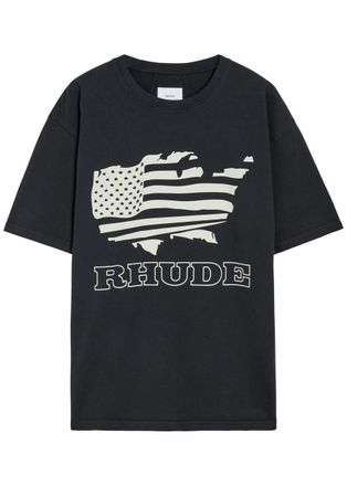 Rhude Rhude Banner Printed Cotton T-shirt - Black - XL