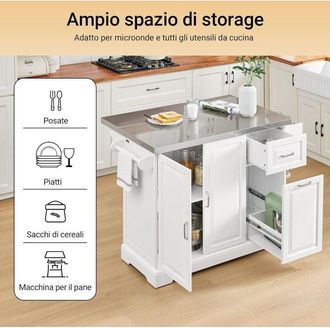 SoBuy SoBuy Isola Cucina su Ruote con Piano di Lavoro Estendibile, Mobiletto Salvaspazio, Carrello da Cucina con Ruote, con Due Cassetti e Ripiano