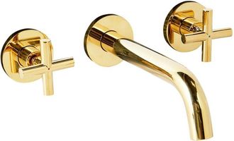 Beliani Beliani - Rubinetto miscelatore per lavabo a parete con 3 fori doppia maniglia in ottone color oro kaieteur
