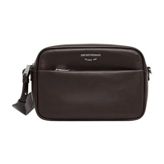 Emporio Armani Afgeronde rechthoekige leren schoudertas - Dames - Tassen - Bruin - Maat: ONE Size Katoen