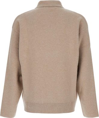 Jacquemus Mens Beige Wool Sweater With Polo Collar Top