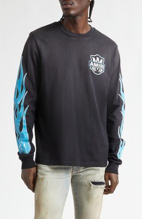 Amiri Eagle Flames Long Sleeve Cotton Graphic T-Shirt in Black at Nordstrom, Size Xxx-Large