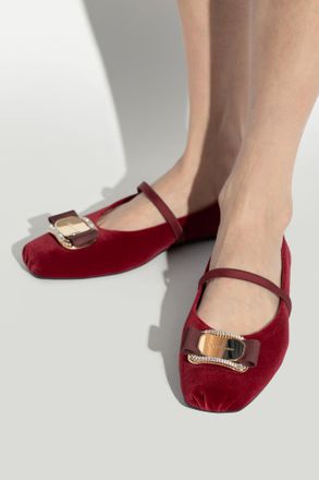 Ferragamo Velvet Ballerinas Zina, Womens, Burgundy