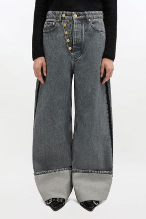 Ganni Grey Double Fly Baggy Jeans - Size 24W/33L Organic Cotton