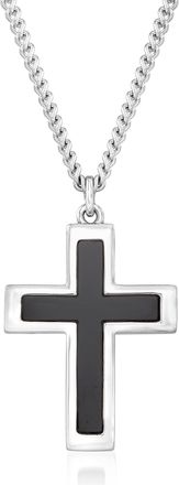 Ross-Simons Mens Black Onyx and Sterling Silver Cross Pendant Necklace