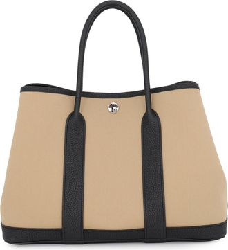 Herm&egrave;s Beige Black Toile Officier Negonda Leather Tote Bag (Pre-Owned)