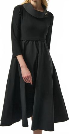 Joseph Ribkoff Overlap Collar 3/4 Sleeve Fit And Flare Dress In Black