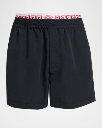 Versace Men & apos;s Logo Band Textured Nylon Shorts