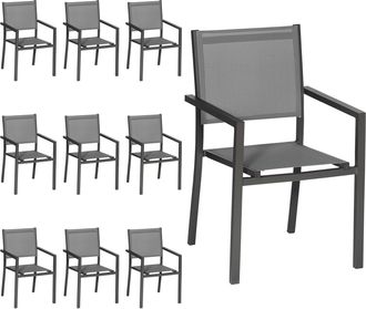 Happy Garden Happy Garden - Juego De 10 Sillas De Aluminio Antracita Textileno Gris