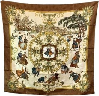 Herm&egrave;s Pre-owned Scarves, female, Multicolor, Size: ONE SIZE Pre-owned Joies dHiver Silk Jacquard Scarf (Carr&eacute; 90)