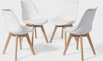 Oresteluchetta Juego De 4 Sillas Modernas De Polipropileno Y Madera Para Cocina Smart - Blanco