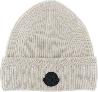 Moncler White Logo Knitted Beanies Cap